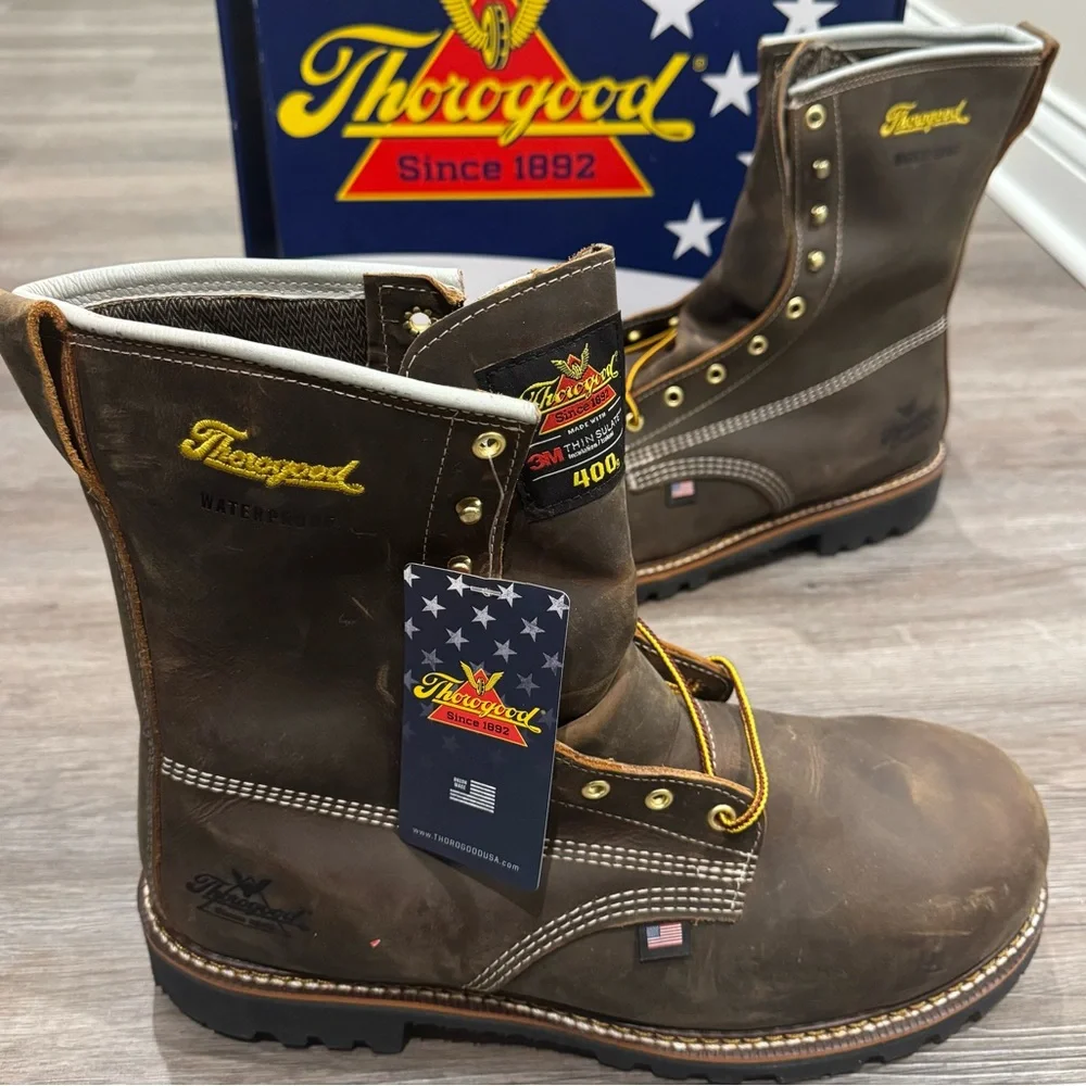 Thorogood 8” American Heritage Plain Toe Nano Toe Leather Lace Up Boots